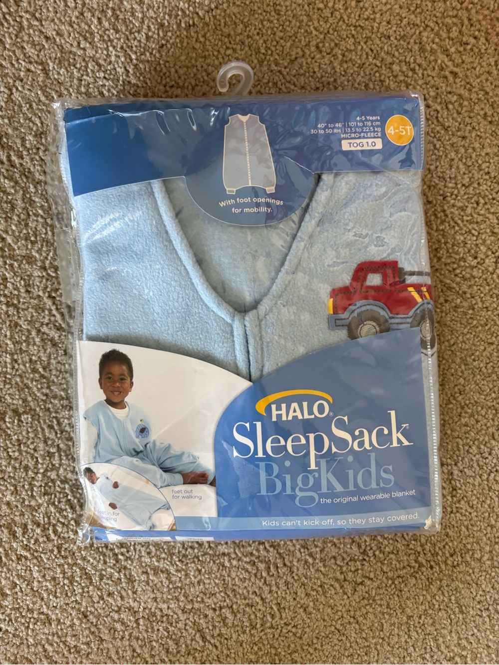 NEW HALO SleepSack Big Kids Wearable Blanket - Light Blue with Red Truck- 4-5t